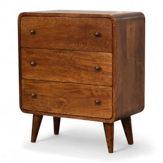 Mid-Century Modern Mini Curved Chest Chestnut Solid Wood - detail close up