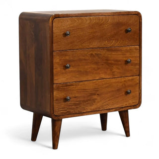 Mid-Century Modern Mini Curved Chest Chestnut Solid Wood - feature detail