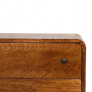 Mid-Century Modern Mini Curved Chest Chestnut Solid Wood - top view