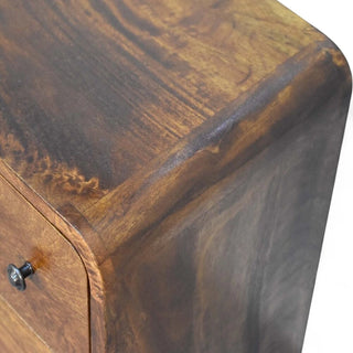 Mid-Century Modern Mini Curved Chest Chestnut Solid Wood - material close up