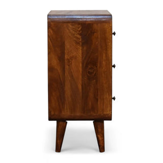 Mid-Century Modern Mini Curved Chest Chestnut Solid Wood - dimensions scale