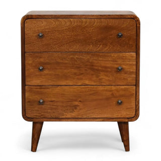 Mid-Century Modern Mini Curved Chest Chestnut Solid Wood - front view