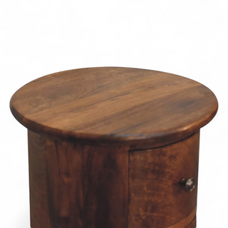 Mid-Century Modern Mini Drum Chest Chestnut Solid Wood - drawer open detail