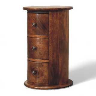 Mid-Century Modern Mini Drum Chest Chestnut Solid Wood - lifestyle living room