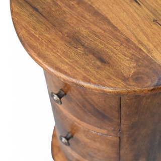 Mid-Century Modern Mini Drum Chest Chestnut Solid Wood - dimensions scale