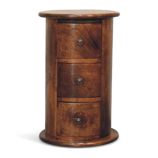Mid-Century Modern Mini Drum Chest Chestnut Solid Wood - front view