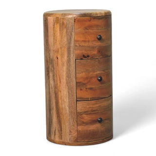 Mid-Century Modern Oak-Ish Solid Wood Drum Chest - lifestyle living room