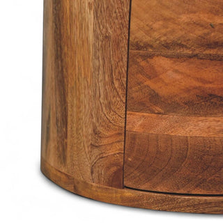 Mid-Century Modern Oak-Ish Solid Wood Drum Chest - wood grain close up