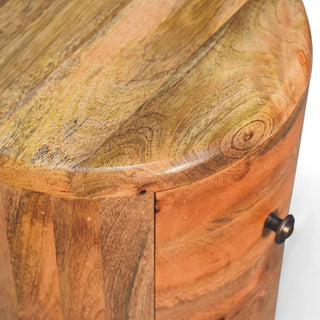 Mid-Century Modern Oak-Ish Solid Wood Drum Chest - dimensions scale
