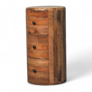 Mid-Century Modern Oak-Ish Solid Wood Drum Chest - door handle detail