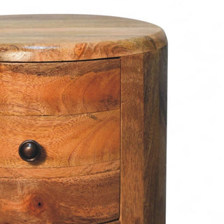 Mid-Century Modern Oak-Ish Solid Wood Drum Chest - drawer open detail