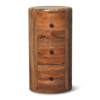 Mid-Century Modern Oak-Ish Solid Wood Drum Chest - front view