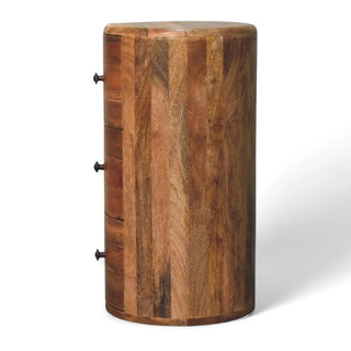 Mid-Century Modern Oak-Ish Solid Wood Drum Chest - leg detail close up
