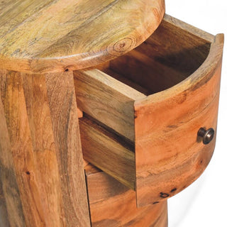 Mid-Century Modern Oak-Ish Solid Wood Drum Chest - side angle view