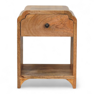 Mid-Century Modern Oak Nightstand with Drawer and Open Shelf - front view