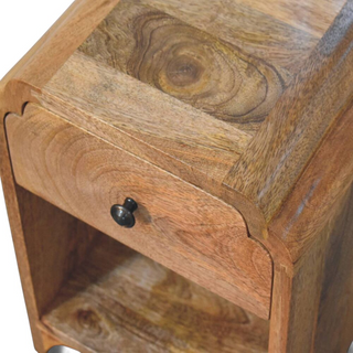 Mid-Century Modern Oak Nightstand with Drawer and Open Shelf - lifestyle bedroom