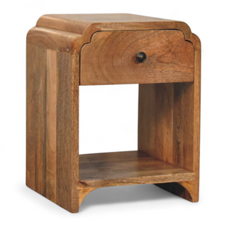 Mid-Century Modern Oak Nightstand with Drawer and Open Shelf - product white background