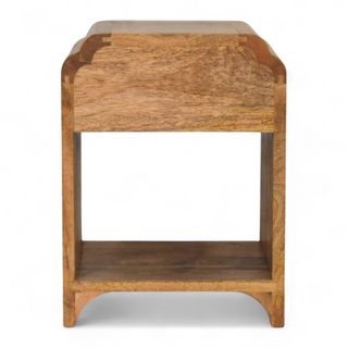 Mid-Century Modern Oak Nightstand with Drawer and Open Shelf - rear profile view