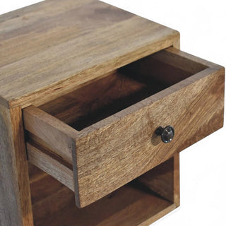 Mid-Century Modern Oak Wall-Mounted Nightstand - side angle view
