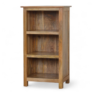 Side view of Mid Century Modern Small Solid Wood Bookcase, showing the open shelving and furniture finish