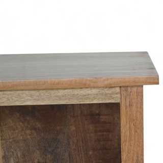 Close-up of finish detail on Mid Century Modern Small Solid Wood Bookcase