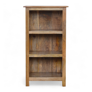 Front view of Mid Century Modern Small Solid Wood Bookcase, showing the open shelving and furniture finish
