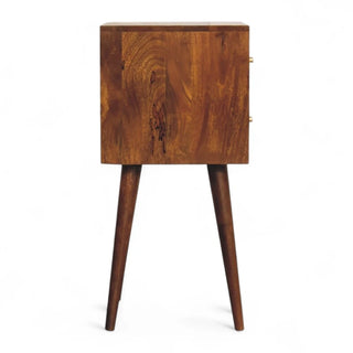 Mid-Century Modern Solid Wood 2-Drawer Nightstand Chestnut Carved - dimensions scale