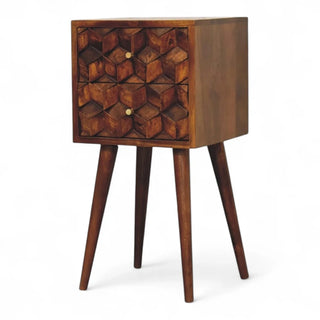 Mid-Century Modern Solid Wood 2-Drawer Nightstand Chestnut Carved - drawer open detail