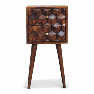 Mid-Century Modern Solid Wood 2-Drawer Nightstand Chestnut Carved - front view