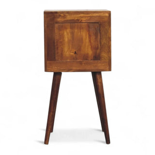 Mid-Century Modern Solid Wood 2-Drawer Nightstand Chestnut Carved - rear profile view