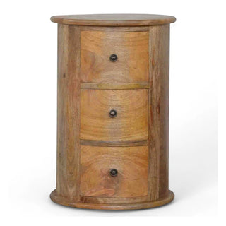 Mid-Century Modern Solid Wood 3-Drawer Drum Chest - front view