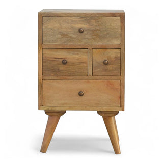 Mid-Century Modern Solid Wood 4-Drawer Nightstand - front view