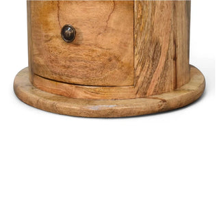 Mid-Century Modern Solid Wood Mini Drum Chest - wood grain close up