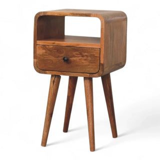 Mid-Century Modern Solid Wood Nightstand with Open Shelf - drawer open detail