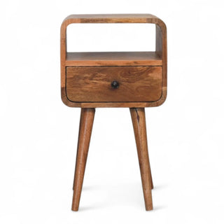 Mid-Century Modern Solid Wood Nightstand with Open Shelf - front view