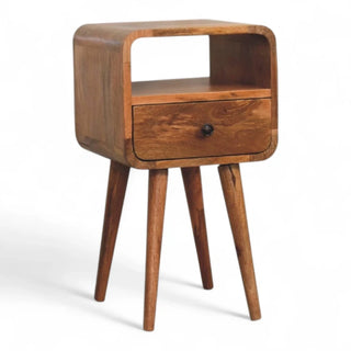 Mid-Century Modern Solid Wood Nightstand with Open Shelf - rear profile view