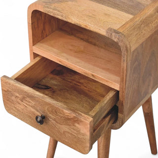 Mid-Century Modern Solid Wood Nightstand with Open Shelf - side angle view