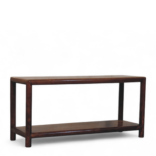 Angled view of Mid-Century Modern Solid Wood Regency Bench, showing the seat, legs and furniture silhouette