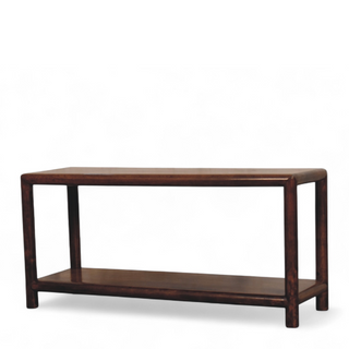 Side view of Mid-Century Modern Solid Wood Regency Bench, showing the seat, legs and furniture silhouette