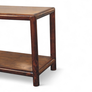 Close-up of finish detail on Mid-Century Modern Solid Wood Regency Bench