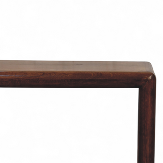 Leg detail view of Mid-Century Modern Solid Wood Regency Bench, showing the seat, legs and furniture silhouette