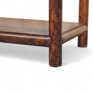 Seat detail view of Mid-Century Modern Solid Wood Regency Bench, showing the seat, legs and furniture silhouette