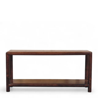 Front view of Mid-Century Modern Solid Wood Regency Bench, showing the seat, legs and furniture silhouette