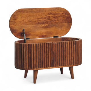 Mid-Century Modern Solid Wood Storage Bench – open storage compartment showing wood interior