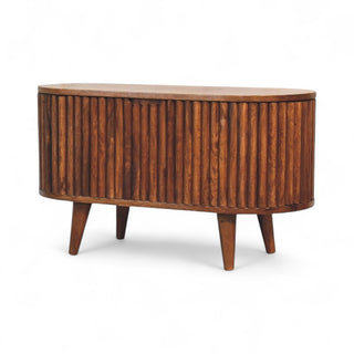 Mid-Century Modern Solid Wood Storage Bench – three-quarter angled view