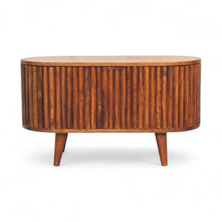 Mid-Century Modern Solid Wood Storage Bench – front view on white background