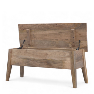 Side angle view of Mid-Century Modern Solid Wood Storage Chest with Lid