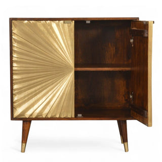Mid-Century Modern Tall Storage Cabinet Manila Gold - side angle view