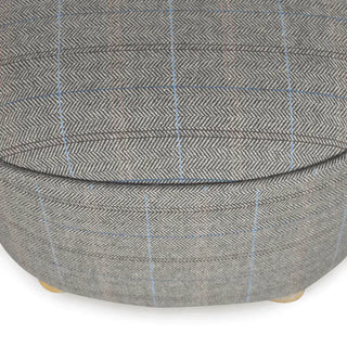 Mid-Century Modern Tweed Upholstered Buttoned Footstool, fabric detail close-up