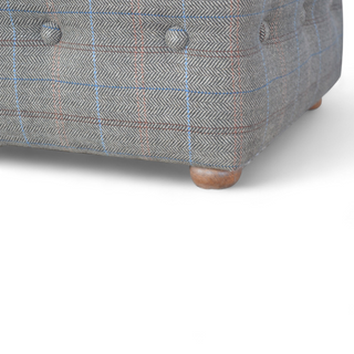 Close-up of fabric texture on Mid-Century Modern Tweed Upholstered Buttoned Footstool